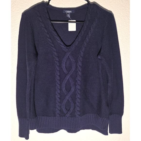 Ralph Lauren Chaps Blue Quilted V-Neck Sweater - Large - Picture 1 of 6
